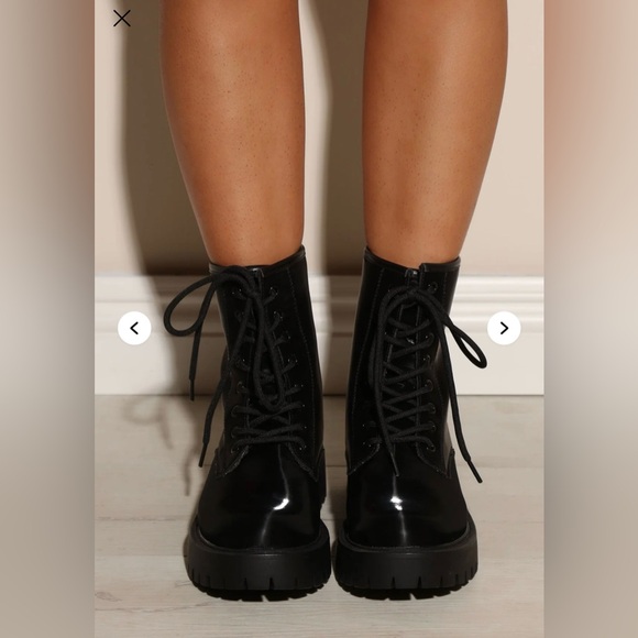 Fashion Nova Glossy Black Combat Boots - Picture 2 of 6